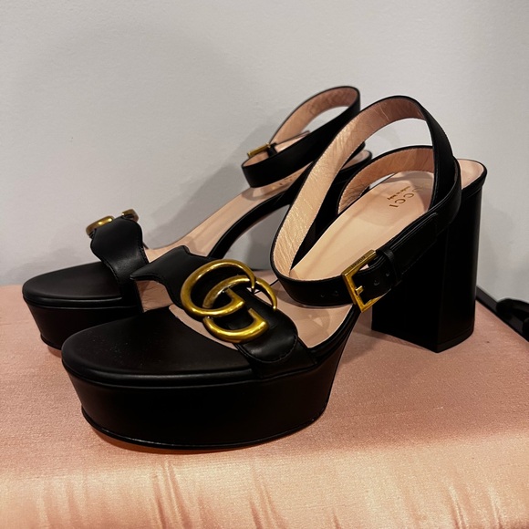 Gucci Marmont Black Platform Sandal size 37.5 - Picture 2 of 7